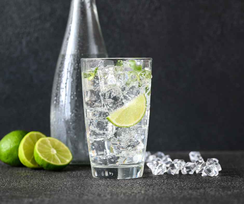 A glass of sparkling water